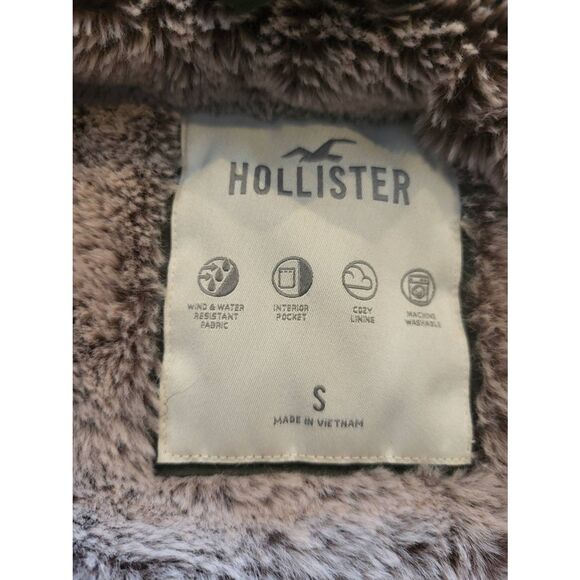 Hollister Coat Women's XS Olive Green Parka Faux Fur Lined Hooded Winter - Picture 3 of 5